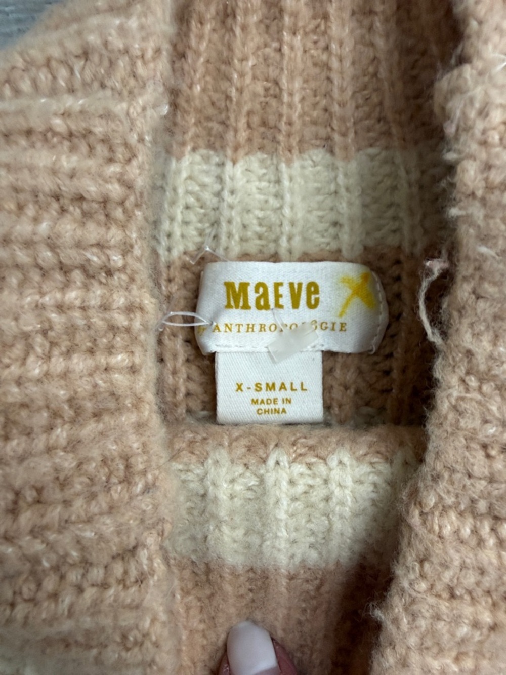 MAEVE Striped Mock Neck Sweater in Beige and Cream SZ XS - Picture 2 of 7